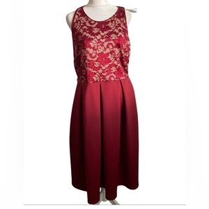 OSOS red lace upper fit flare dress size 14 new with tags